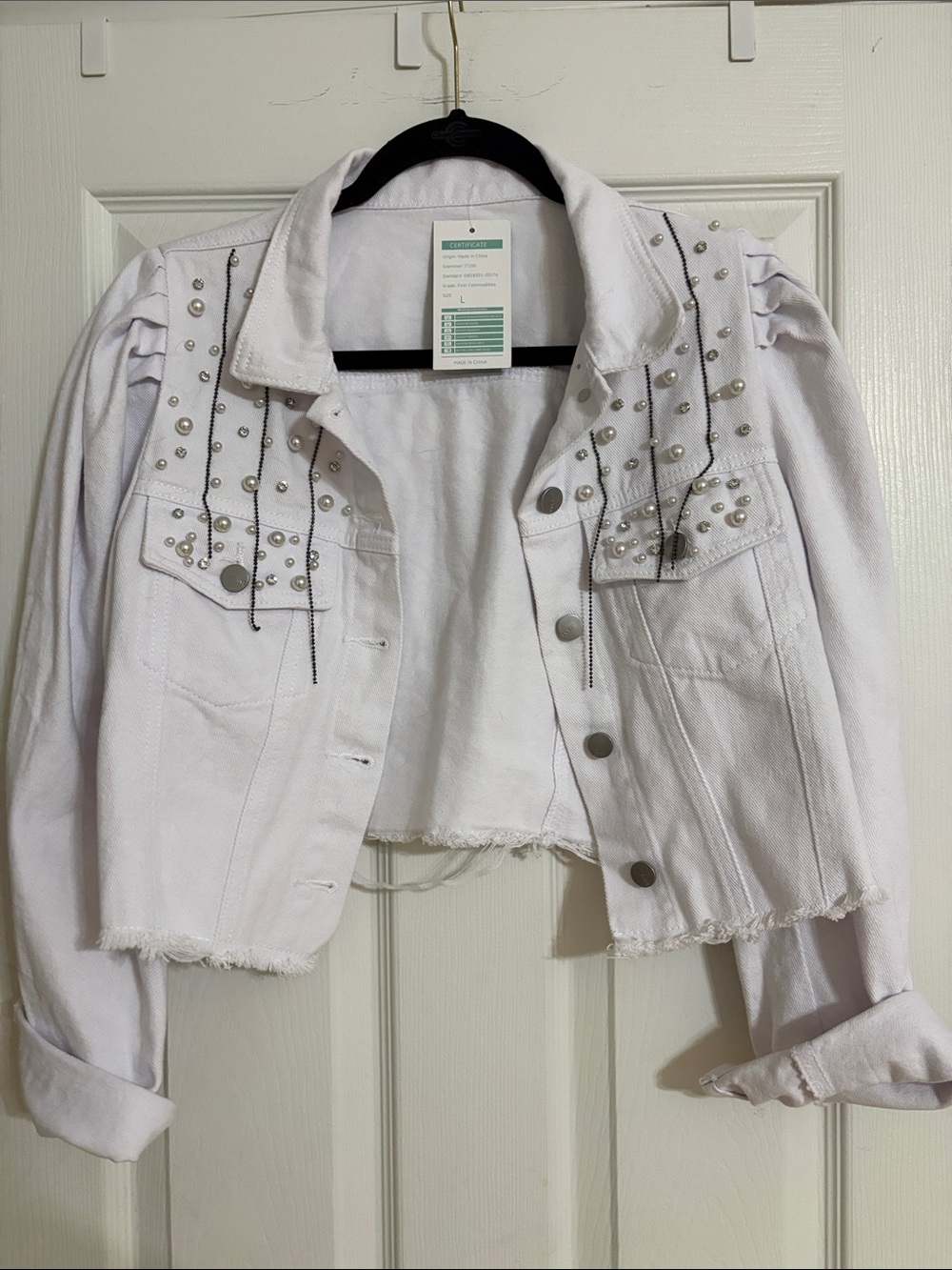 White Studded Cropped Jacket - Women's Fashion